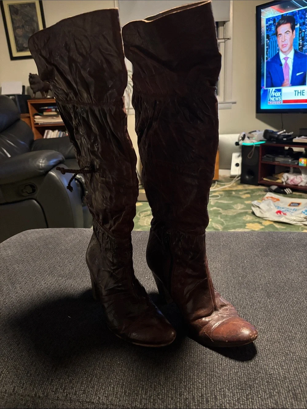 Vero Cuoio Brown Over-the-Knee Ruched Leather Boots
